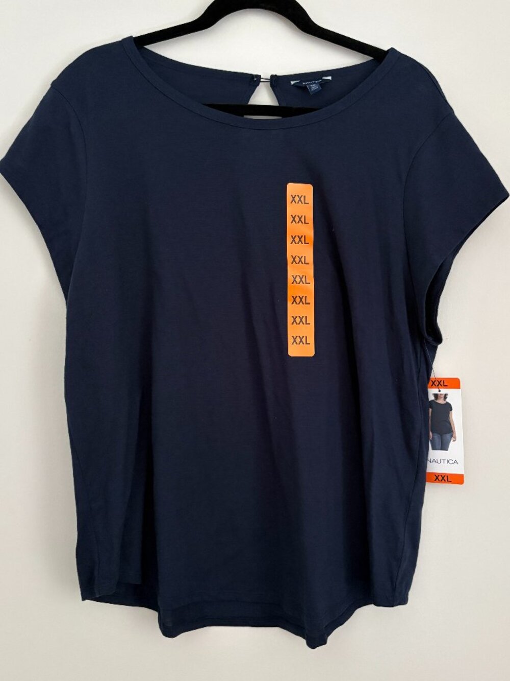 Nautica Navy Blue Keyhole Back Tee Short Sleeve Athleisure Preppy Sporty XXL - Picture 1 of 6